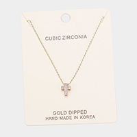 Gold Dipped Cubic Zirconia Cross Pendant Necklace