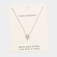 White Gold Dipped Cubic Zirconia Cross Pendant Necklace