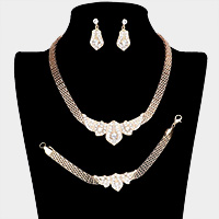 3PCS - Crystal Rhinestone Pave Metal Necklace Set