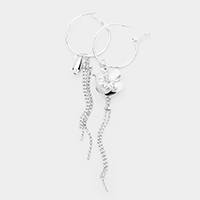 Metal Flower Rhinestone Pave Tassel Hoop Earrings