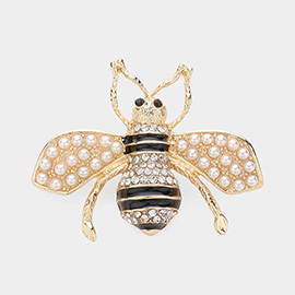 Pearl Crystal Embellished Tiny Pearl Wing Honey Bee brooch
