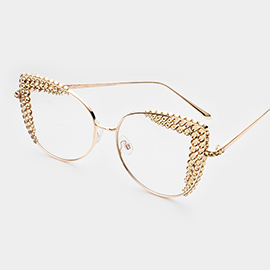 Crystal Trimmed Semi Cat Eye Optical Sunglasses