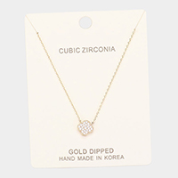 Gold Dipped Cubic Zirconia Quatrefoil Pendant Necklace