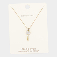 Gold Dipped Cubic Zirconia Key Pendant Necklace