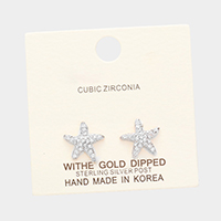 White Gold Dipped Cubic Zirconia Starfish Earrings