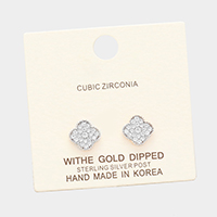 White Gold Dipped Cubic Zirconia Clover Quatrefoil Earrings