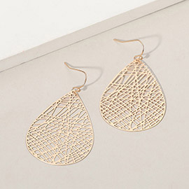 Brass Matte Metal Filigree Teardrop Dangle Earrings