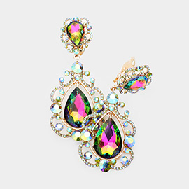 Floral Crystal Teardrop Clip On Evening Earrings