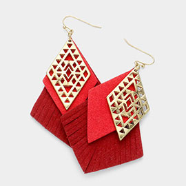 Layered Cut Leather Metal Filigree Earrings