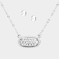 Crystal Embellished Oval Pendant Necklace