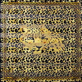 Silk Feel Striped Leopard Print Square Scarf