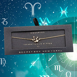 Secret Box _ 14K Gold CZ Aquarius Zodiac Sign Charm Bracelet