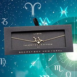 Secret Box _ 14K Gold CZ Libra Zodiac Sign Charm Bracelet