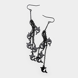 Multi Metal Dolphin Drop Chain Dangle Earrings