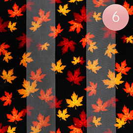 6PCS - Silk Feel Satin Striped Maple Leaf Print Scarves