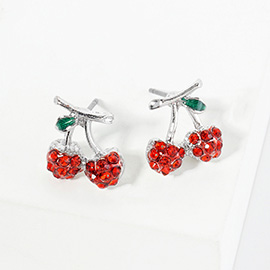 Rhinestone Pave Cherry Stud Earrings