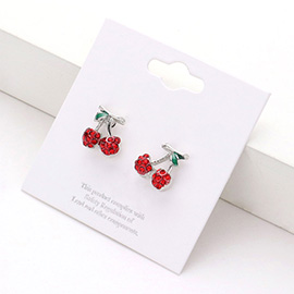 Rhinestone Pave Cherry Stud Earrings