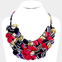Fabric Covered Button Cluster Collar Statement Necklace