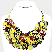Fabric Covered Button Cluster Collar Statement Necklace