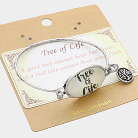 Tree of Life Message Metal Charm Bangle Bracelet