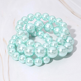 3PCS - Pearl Beaded Stretch Multi Layered Bracelets