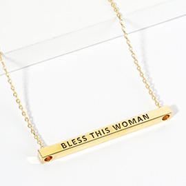 Gold Dipped BLESS THIS WOMAN Message Metal Bar Pendant Necklace