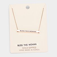 'Bless This Woman' Horizontal Metal Bar Pendant Necklace