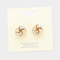 Two Tone Metal Knot Stud Earrings