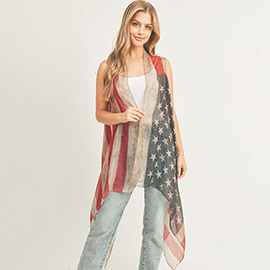 Vintage American Flag Vest Poncho