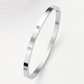 Stainless Steel Crystal Embellished Bangle Evening Bracelet