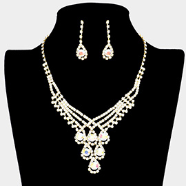 Crystal Rhinestone Teardrop Glass Necklace