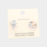 White Gold Dipped Cubic Zirconia Huggie Earrings