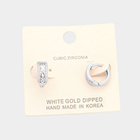 White Gold Dipped Cubic Zirconia Huggie Earrings