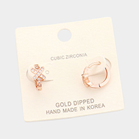 Gold Dipped Cubic Zirconia Crisecross Huggie Earrings