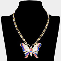 Rhinestone Embellished Butterfly Pendant Necklace