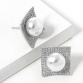 White Gold Dipped Cubic Zirconia Pearl Post Earrings