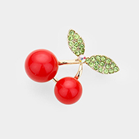 Crystal Pave Resin Cherry Brooch