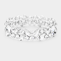 Glass Crystal Marquise Stone Cluster Stretch Bracelet