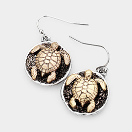 Turtle Embossed Round Metal Earrings