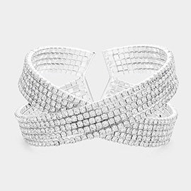 Crisscross Crystal Rhinestone Pave Cuff Bracelet