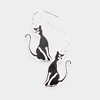 Enamel Metal Cat Dangle Earrings