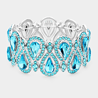 Crystal Glass Teardrop Evening Stretch Bracelet