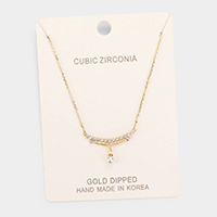 Gold Dipped Cubic Zirconia Pearl Pendant Necklace