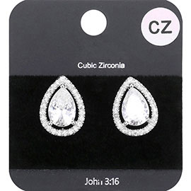 Cubic Zirconia Teardrop Stud Earrings