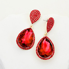 Glass Crystal Teardrop Rhinestone Trim Evening Earrings