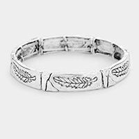 Feather Embossed Metal Stretch Bracelet