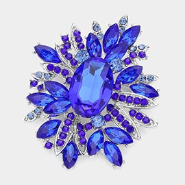 Crystal Flower Leaf Cluster Pin Brooch