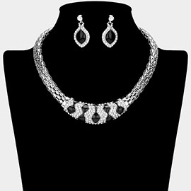 Rhinestone Pave Metal Chain Evening Necklace