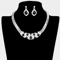 Rhinestone Pave Metal Chain Evening Necklace