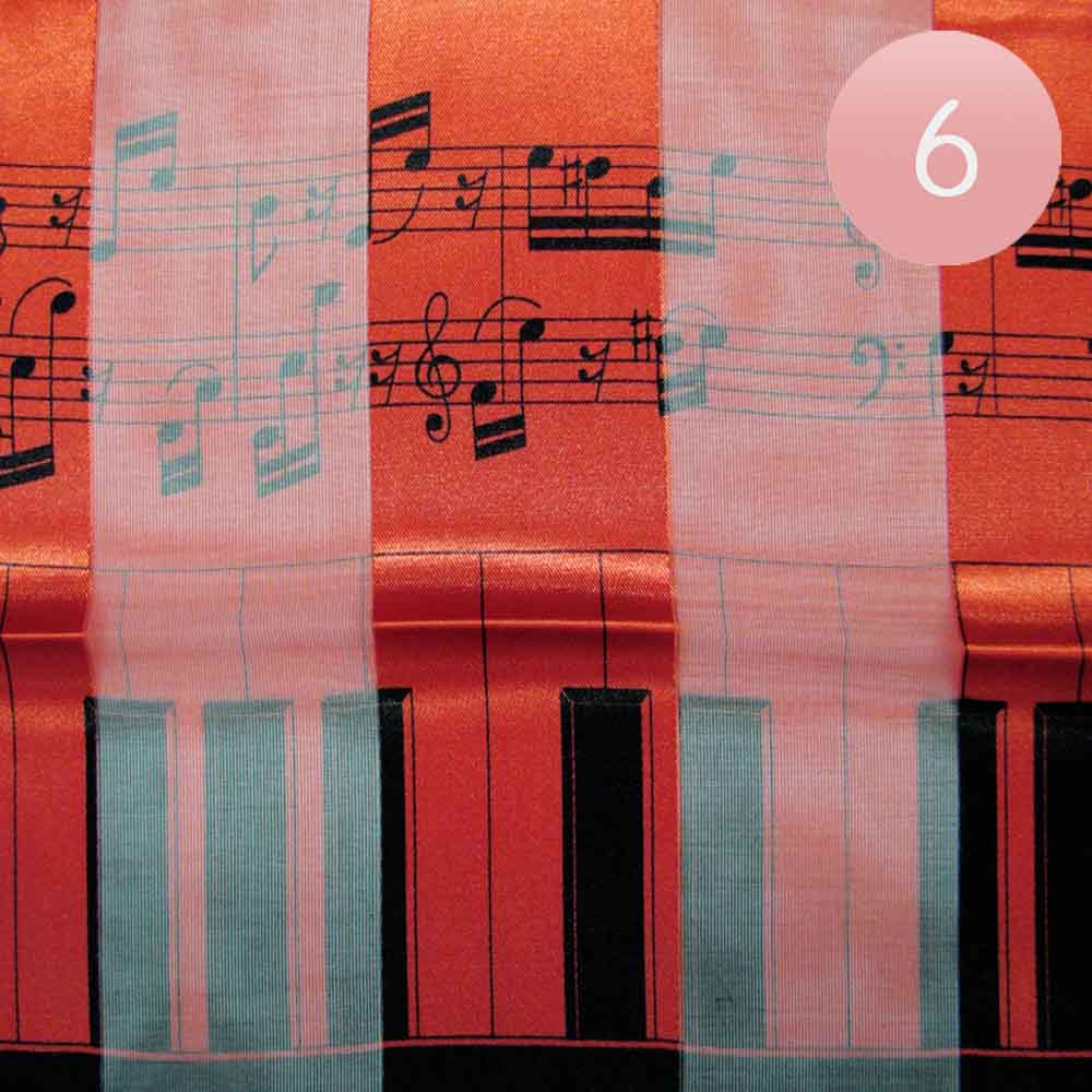 6PCS - Silk Feel Satin Striped Music Piano Key Pattern Printed Scarves